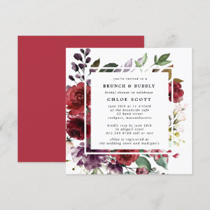 Burgundy Red Paarse Floral Brunch Bubble Shower Kaart
