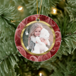 Burgundy Red Paisley - Aangepaste foto en tekst Keramisch Ornament