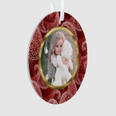 Burgundy Red Paisley - Aangepaste foto en tekst Ornament (voorkant)