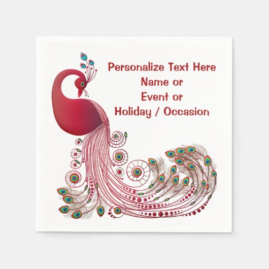 Burgundy Red Peacock personaliseer of pas aan Servet (Voorkant)