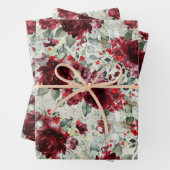 Burgundy Red Peony Silver Eucalyptus Greenery Inpakpapier Vel (In situ)