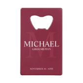 Burgundy Red Persoonlijke Groomsmen Creditkaart Flessenopener (Voorkant)