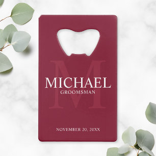 Burgundy Red Persoonlijke Groomsmen Creditkaart Flessenopener