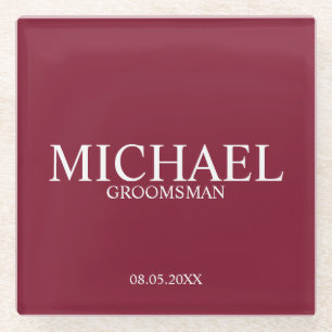 Burgundy Red Persoonlijke Groomsmen Glazen Onderzetter