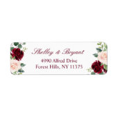 Burgundy Red Pink Blush Peony Floral Address Etiket (Voorkant)