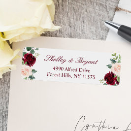 Burgundy Red Pink Blush Peony Floral Address Etiket