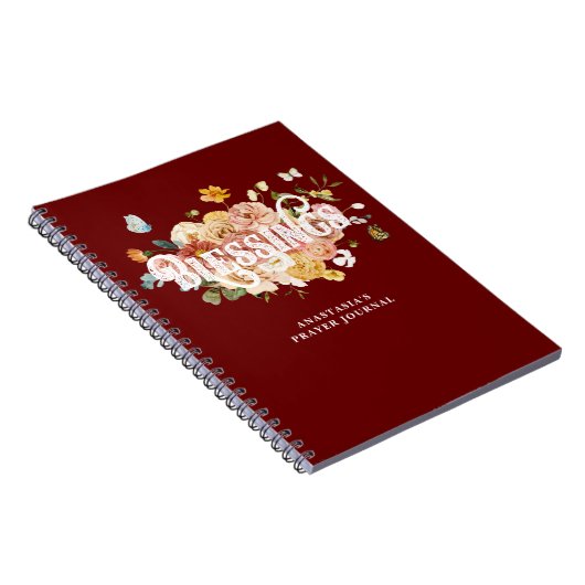 Burgundy Red Pink Floral Custom Blessings Journal Notitieboek (Rechterzijde)