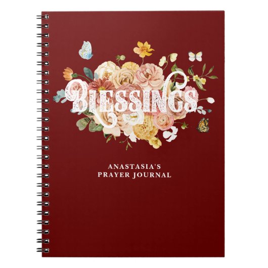 Burgundy Red Pink Floral Custom Blessings Journal Notitieboek (Voorkant)