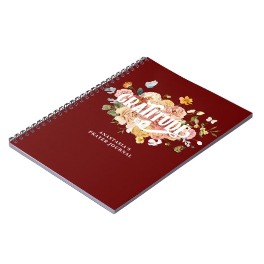 Burgundy Red Pink Floral Custom Gratitude Journal Notitieboek (Linkerzijde)