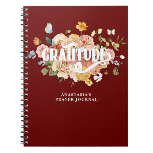 Burgundy Red Pink Floral Custom Gratitude Journal Notitieboek