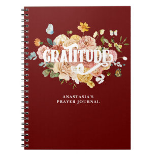 Burgundy Red Pink Floral Custom Gratitude Journal Notitieboek