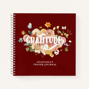 Burgundy Red Pink Floral Custom Gratitude Journal Notitieboek