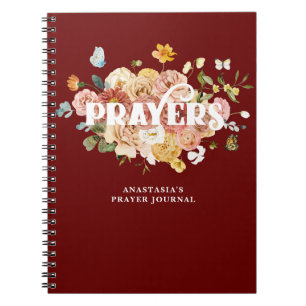 Burgundy Red Pink Floral Custom Prayer Journal Notitieboek