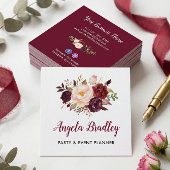 Burgundy Red Pink Floral Rustial Chic Personal Vierkante Visitekaartje