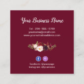 Burgundy Red Pink Floral Rustial Chic Personal Vierkante Visitekaartje (Achterkant)