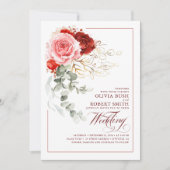 Burgundy Red Pink Flowers Eucalyptus Boho Wedding Kaart (Voorkant)