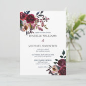 Burgundy Red Pink Rose Floral Wedding Kaart (Staand voorkant)