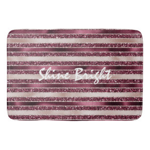 Burgundy Red Pink Rose Gold Glitter Stripes Badmat