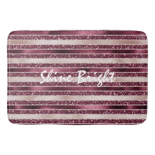 Burgundy Red Pink Rose Gold Glitter Stripes Badmat (Voorkant)