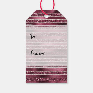 Burgundy Red Pink Rose Gold Glitter Stripes Cadeaulabel