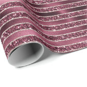 Burgundy Red Pink Rose Gold Glitter Stripes Cadeaupapier (Rol Hoek)