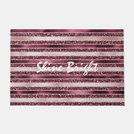 Burgundy Red Pink Rose Gold Glitter Stripes Deurmat (Voorkant)