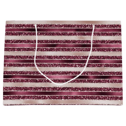 Burgundy Red Pink Rose Gold Glitter Stripes Groot Cadeauzakje (Voorkant)