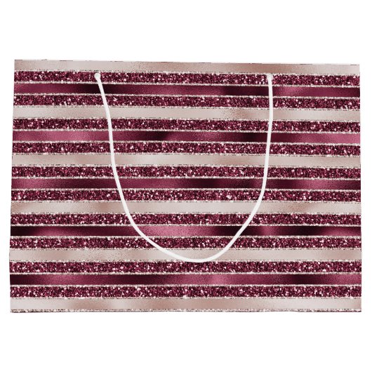Burgundy Red Pink Rose Gold Glitter Stripes Groot Cadeauzakje (Achterkant)