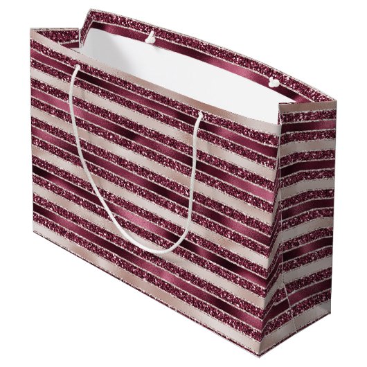 Burgundy Red Pink Rose Gold Glitter Stripes Groot Cadeauzakje (Achterkant Gekanteld)