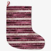 Burgundy Red Pink Rose Gold Glitter Stripes       Grote Kerstsok (Voorkant)
