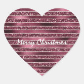Burgundy Red Pink Rose Gold Glitter Stripes Hart Sticker (Voorkant)