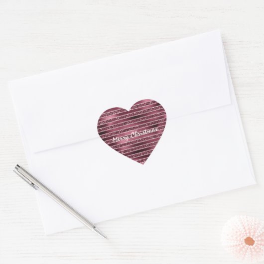 Burgundy Red Pink Rose Gold Glitter Stripes Hart Sticker (Envelop)