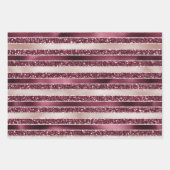 Burgundy Red Pink Rose Gold Glitter Stripes Inpakpapier Vel (Voorkant)