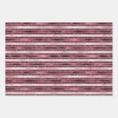 Burgundy Red Pink Rose Gold Glitter Stripes Inpakpapier Vel (Voorkant 3)