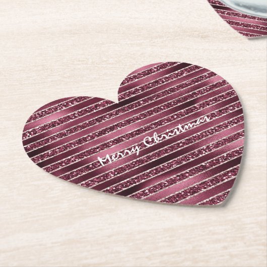 Burgundy Red Pink Rose Gold Glitter Stripes Kartonnen Onderzetters (Gekanteld)