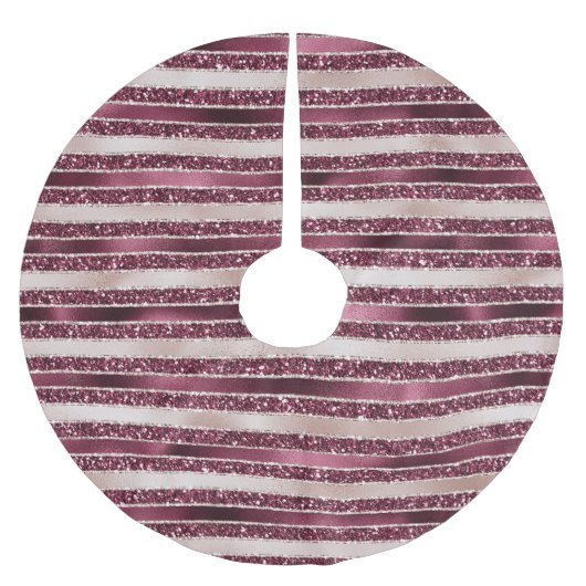 Burgundy Red Pink Rose Gold Glitter Stripes Kerstboom Rok (Voorkant)