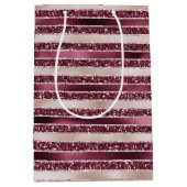 Burgundy Red Pink Rose Gold Glitter Stripes Medium Cadeauzakje (Voorkant)