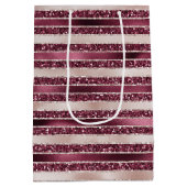 Burgundy Red Pink Rose Gold Glitter Stripes Medium Cadeauzakje (Achterkant)