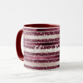 Burgundy Red Pink Rose Gold Glitter Stripes Mok (Voorkant links)