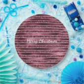 Burgundy Red Pink Rose Gold Glitter Stripes Papieren Bordje (Feest)