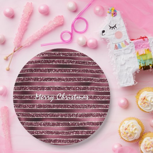 Burgundy Red Pink Rose Gold Glitter Stripes Papieren Bordje (Feest)