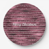 Burgundy Red Pink Rose Gold Glitter Stripes Papieren Bordje (Voorkant)