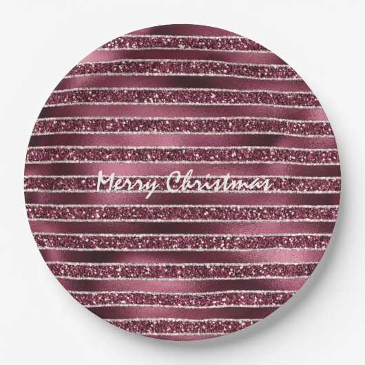 Burgundy Red Pink Rose Gold Glitter Stripes Papieren Bordje (Voorkant)