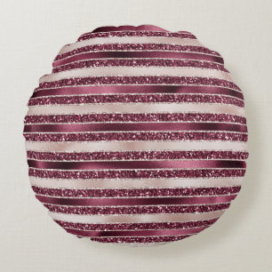 Burgundy Red Pink Rose Gold Glitter Stripes Rond Kussen