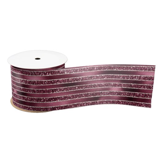 Burgundy Red Pink Rose Gold Glitter Stripes Satijnen Lint (Spoel)