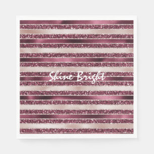 Burgundy Red Pink Rose Gold Glitter Stripes Servet