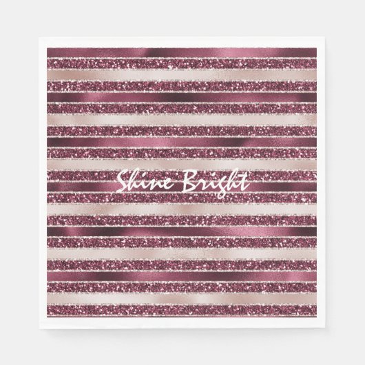 Burgundy Red Pink Rose Gold Glitter Stripes Servet (Voorkant)