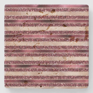 Burgundy Red Pink Rose Gold Glitter Stripes Stenen Onderzetter