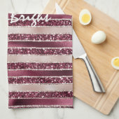 Burgundy Red Pink Rose Gold Glitter Stripes Theedoek (Quarter Fold)