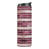 Burgundy Red Pink Rose Gold Glitter Stripes Thermosbeker (Gedraaid links)